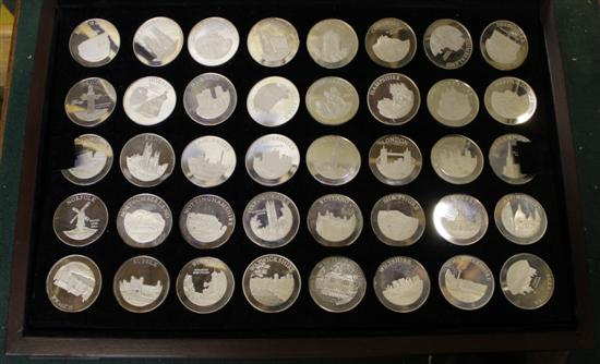 Ancient Counties of England, set of 40 sterling silver medallions, Birmingham Mint Ltd, cased